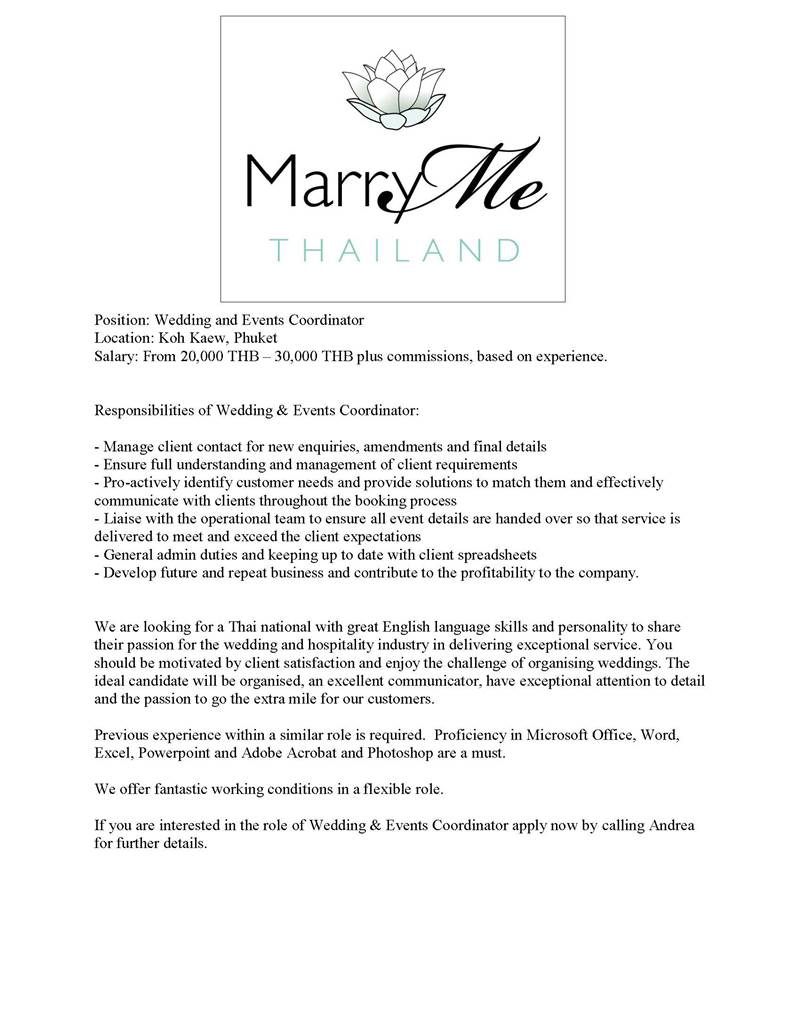 Wedding and Events Coordinator