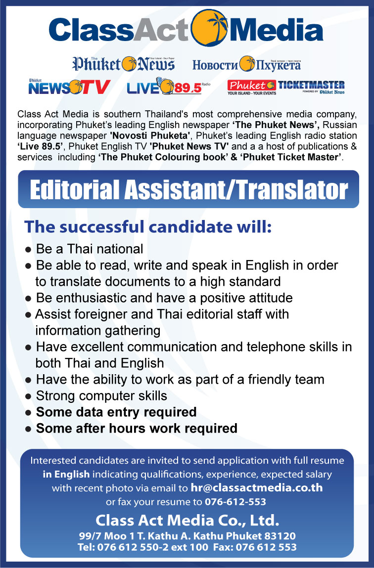 The Phuket News - Editorial Assistant/Translator