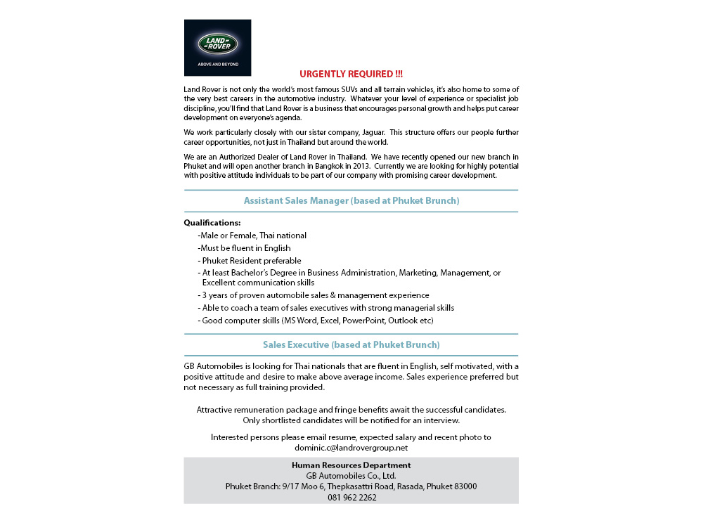 Assistant Sales Manager & Executive