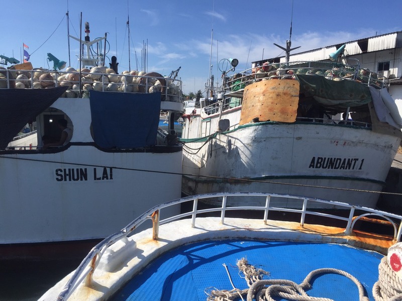The seven suspected IUU fishing boats, falsely reported as registered in Bolivia, were seized at the Phuket’s Sri Thai Pier in Rassada. Photo: Royal Thai Navy
