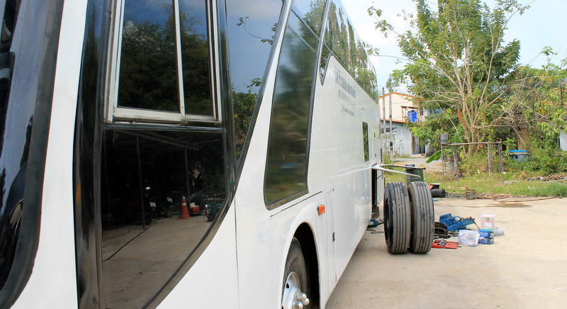 Tour buses not registered in Phuket but used for carrying tourists around the island have been 'invited' to have brake checks. Photo: The Phuket News / file