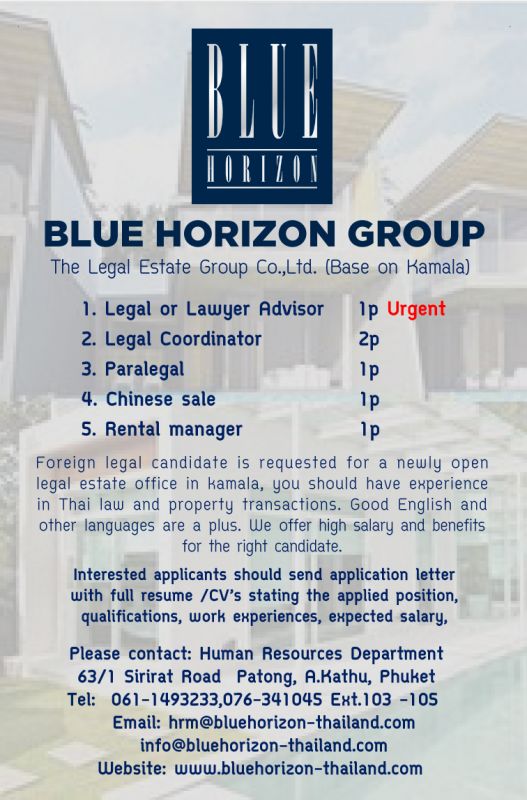 Jobs available, The Legal estate Group Co.,Ltd ( Base on Kamala )