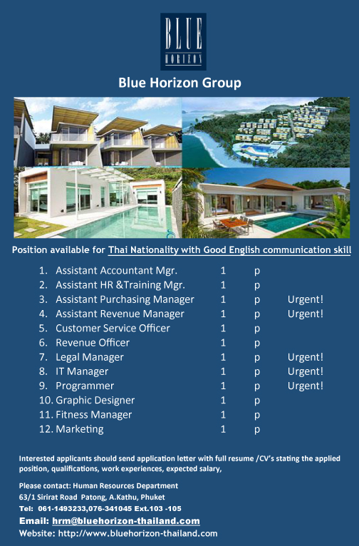 Jobs available,Blue horizon Group