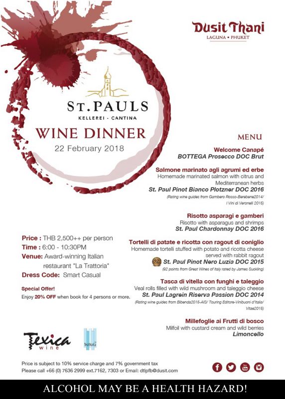 Wine Dinner at Dusit Thani Laguna Phuket