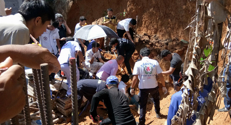 Phuket Town landslide buries construction workers