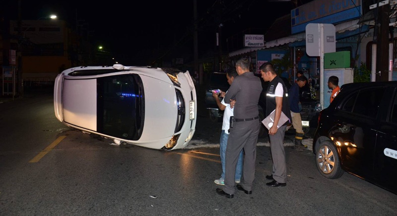Sleeping Phuket policeman charged with reckless driving after flipping car