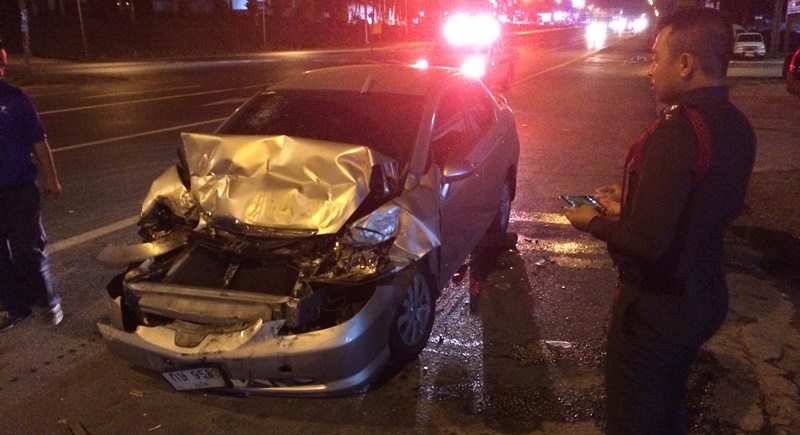 Driver injured after rear-ending parked bus in Phuket