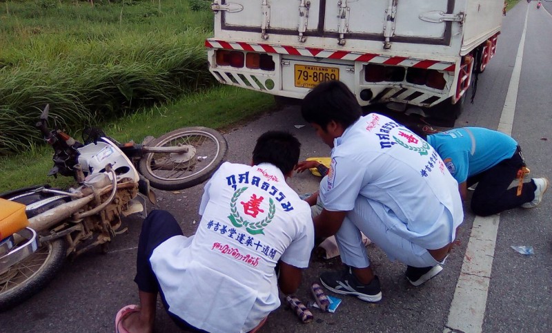 Motorbike rider slams into parked truck