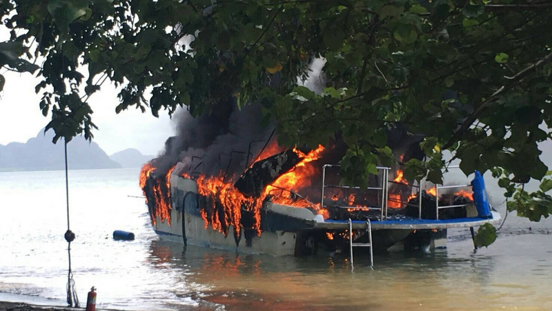 One injured as fire destroys Phuket tour boat, amid tour
