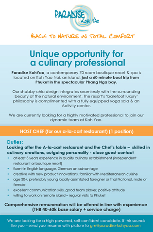 HOST CHEF (1 position)