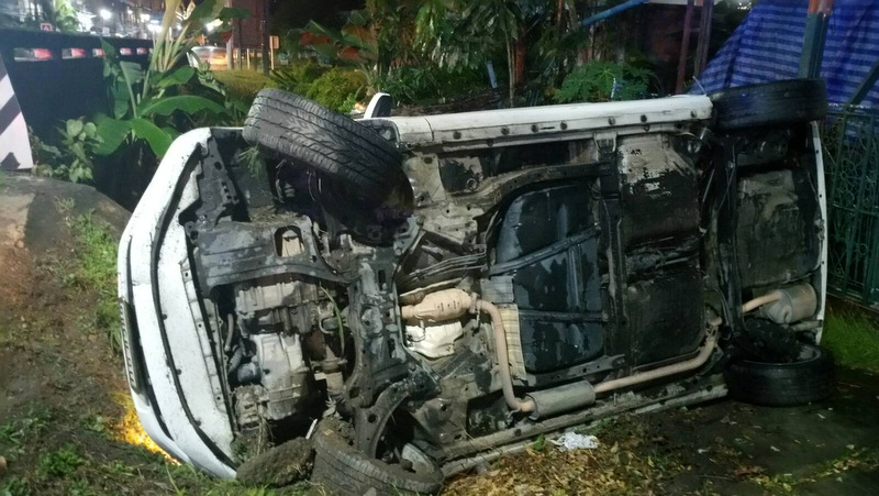 Man blames slippery road for near-bridge crash
