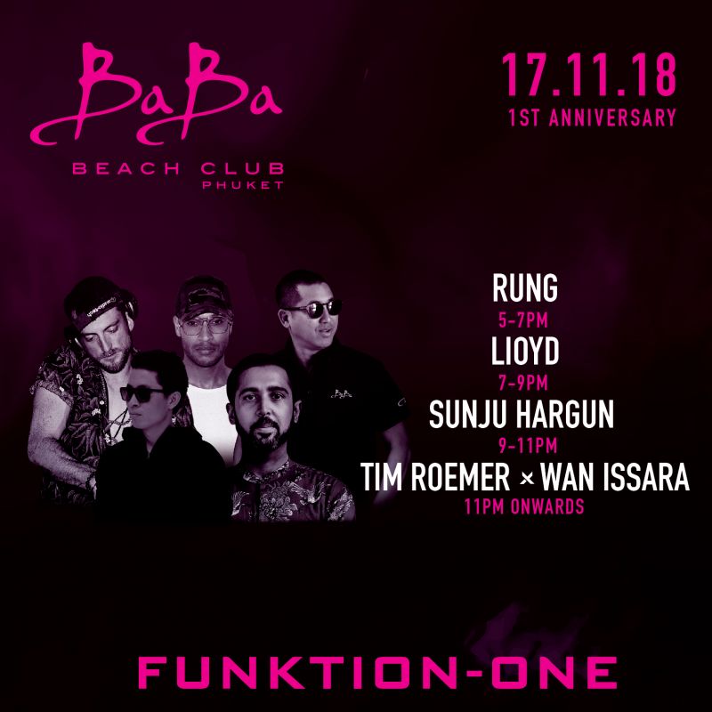 November 17th,2018.Let’s celebrate Baba Beach Club Phuket’s 1st Anniversary Party with a talented line-up of artists