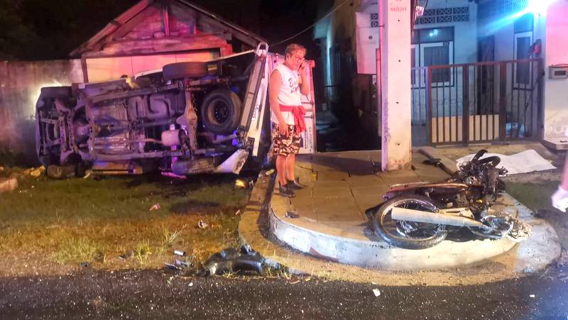 Motorcyclist killed in heavy collision with pickup truck in Thalang