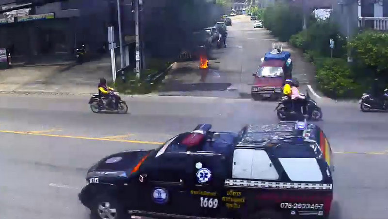 Waterworks officials has lucky escape as motorbike catches fire