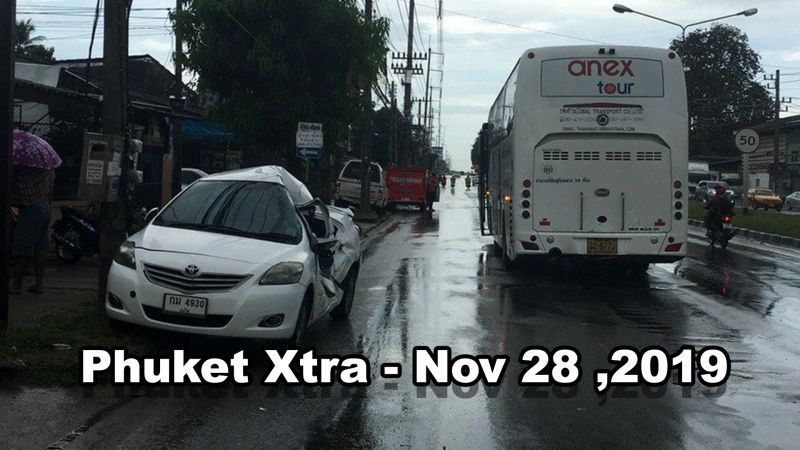 PHUKET XTRA: VIDEO: Three injured as tour bus hits car in Koh Kaew  |:| November 28