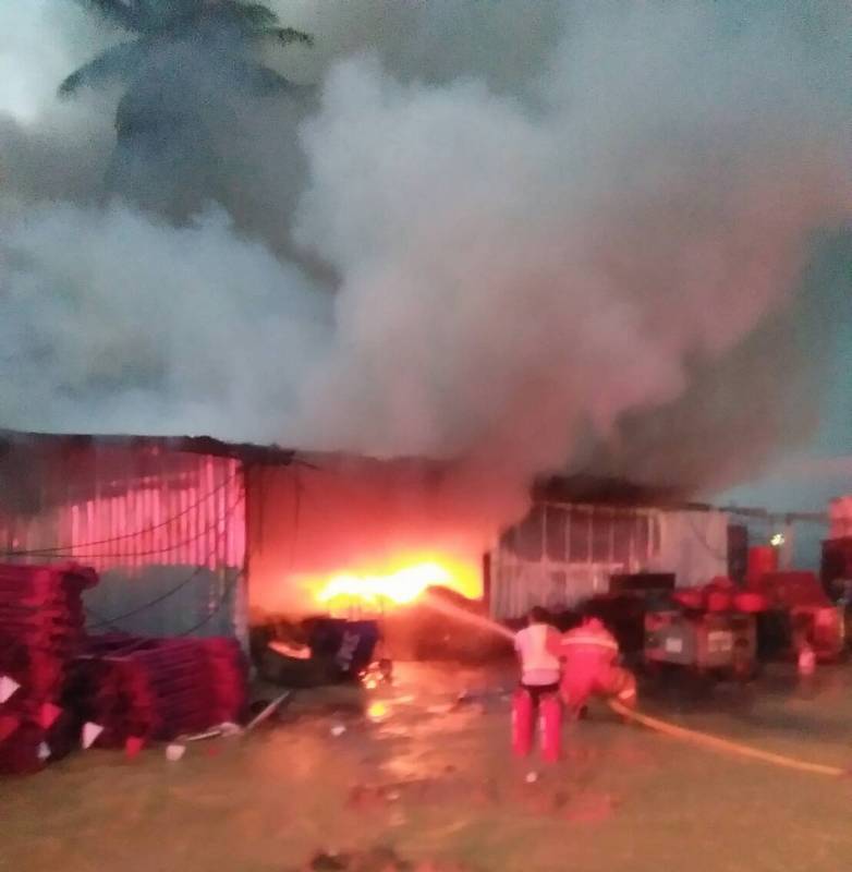 Construction equipment warehouse goes up in flames