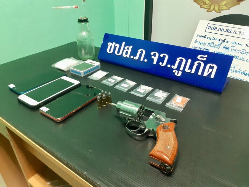 An unregistered revolver was also seized during the raids. Photo: Phuket Provincial Police