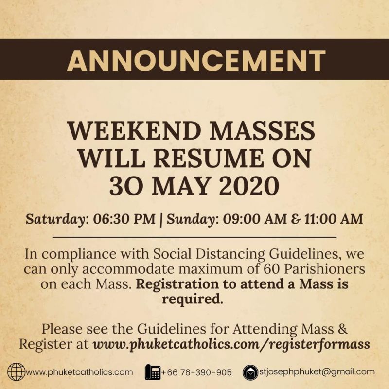 St. Joseph’s Parish Phuket - Mass resumes