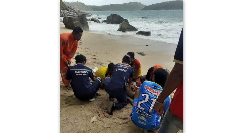 Cliff fisherman rescued and brought back to life at Nai Harn