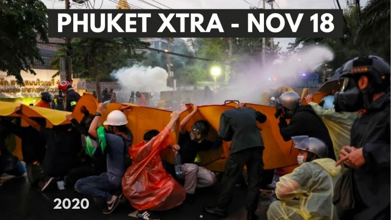 PHUKET XTRA: VIDEO: Protesters, police clash! Nai Harn cobra? Emergency decree until January? || November 18