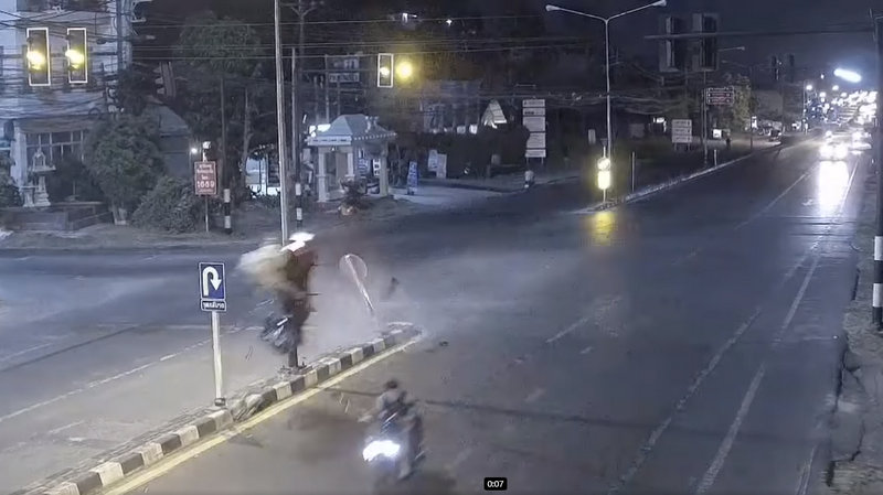 German man survives high-speed impact with traffic island