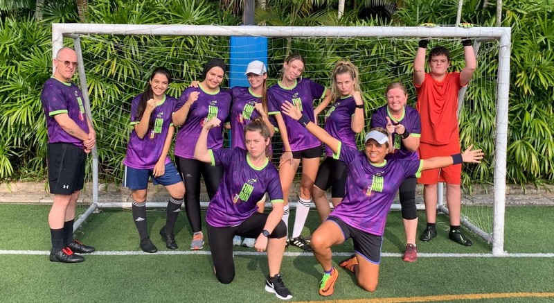 Girls teach parents and teachers a football lesson
