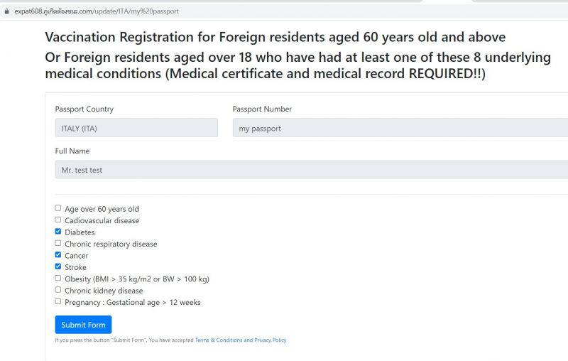 Selected foreigners can now register through PhuketMustWin to be vaccinated with the Pfizer vaccine. Screenshot: PhuketMustWin.com