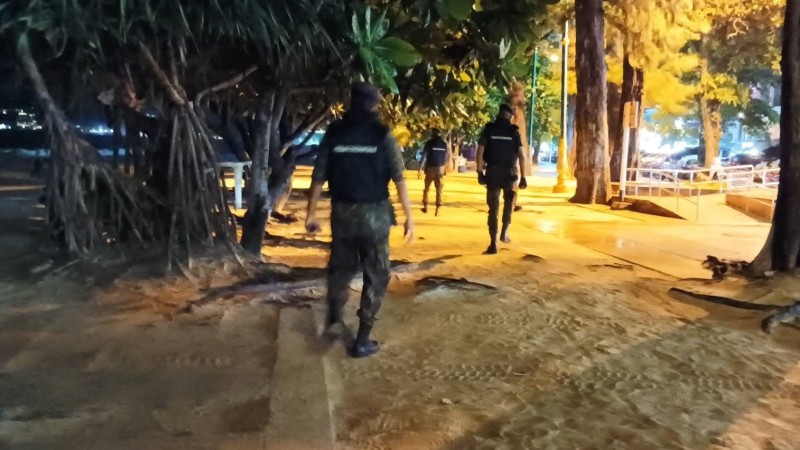 Security patrols along Patong Beach at night continue