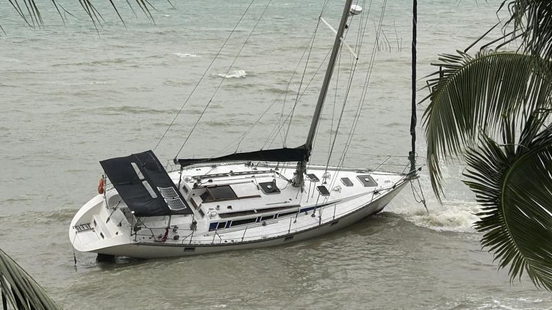 Yacht goes off mooring amid severe weather in Phuket