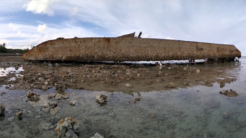 Corals damaged by derelict cargo boat