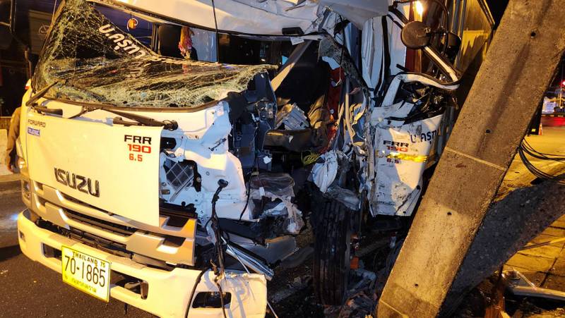 Two injured as delivery truck hits power pole
