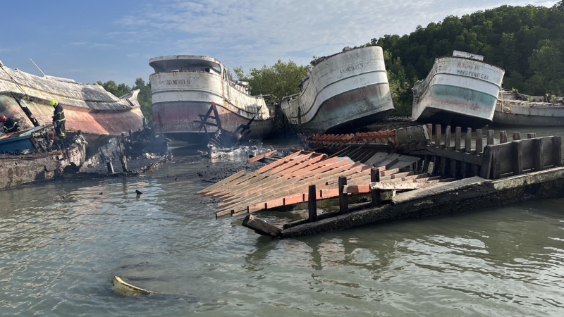 Three fishing hulks destroyed by fire