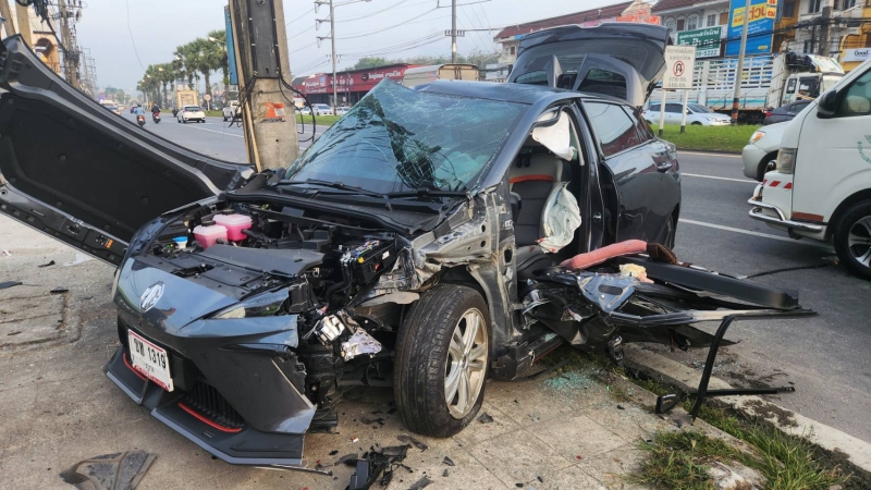 MG driver killed as car slams into parked pickup, power pole