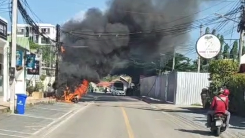 Power-cable fire engulfs motorbike at entrance to Laguna
