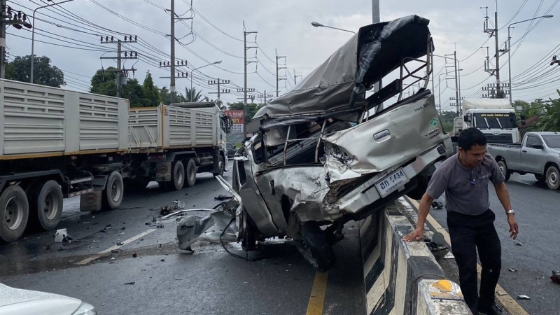 Two injured as pickup collides with tanker truck