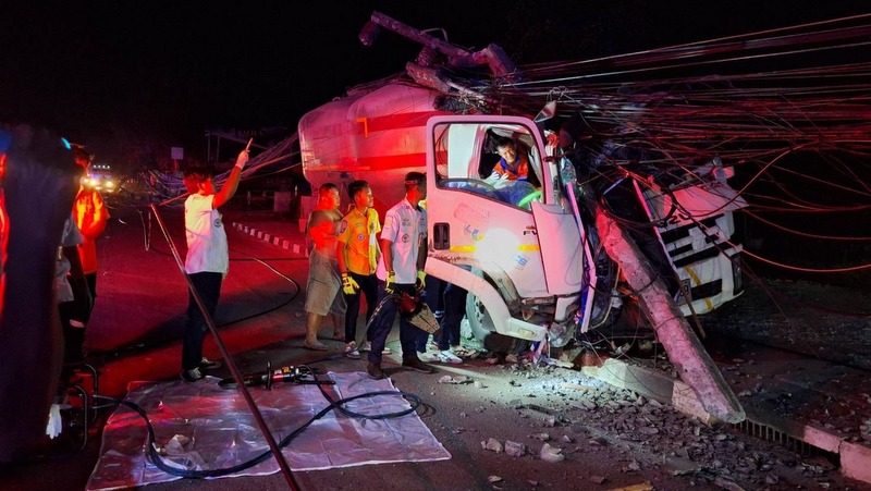 Cement truck downs power pole, causes outage