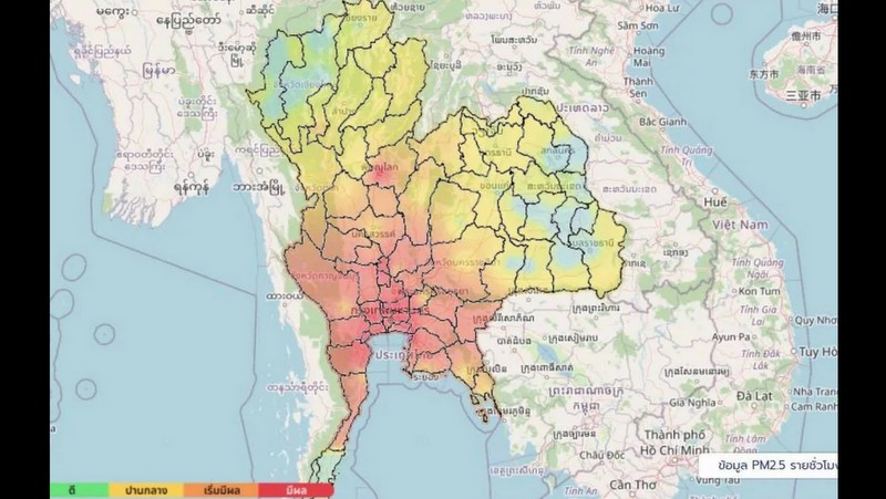 Red levels of PM2.5 cover about one-third of Thailand